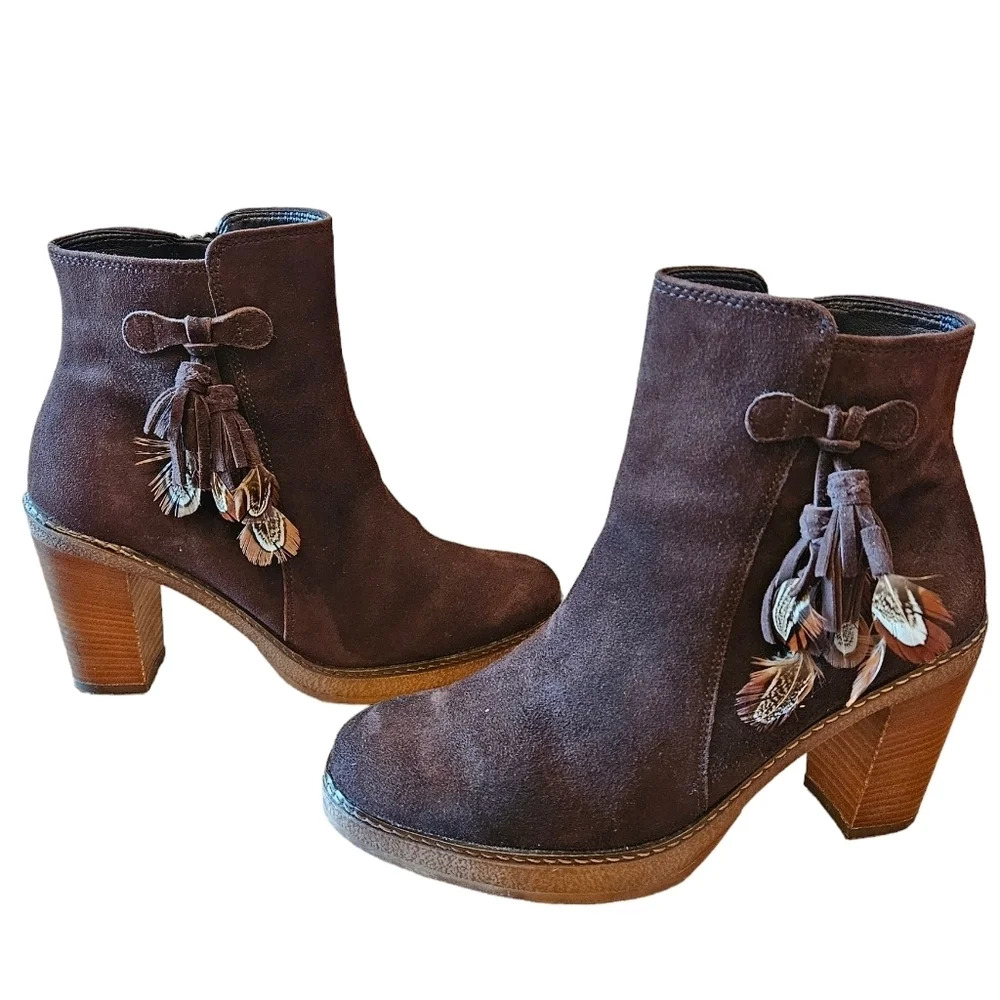 Gabor Brown Suede Leather Boho Ankle Boots High Heel Platform Booties Size  37. - Picture 8 of 13